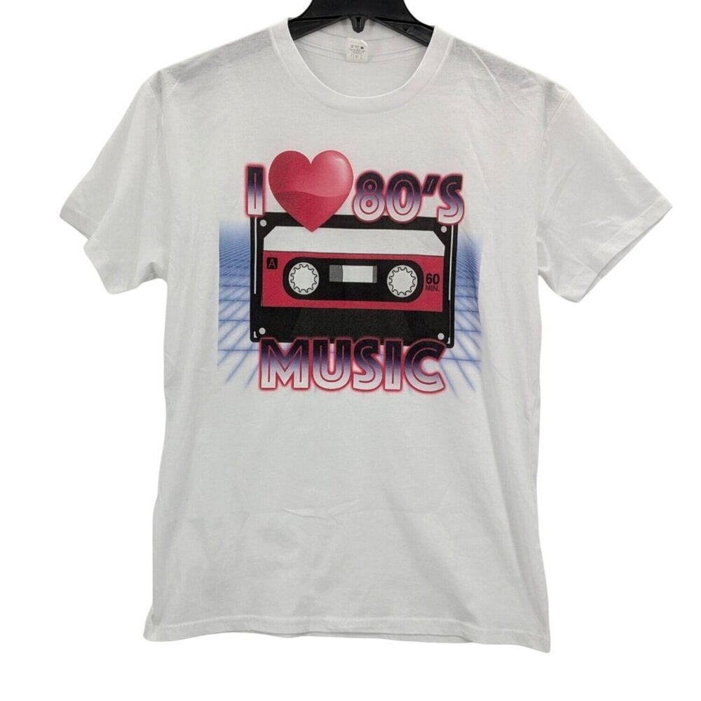 I Love 80s Music Graphic T Shirt Retro Cassette Tape Streetwear Nostalgic Size L